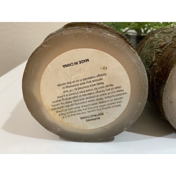 Vtg Ornate Bronze Gold Green Acanthus Leaf Snake Skin Pillar Candles Lot Of 3 - Picture 8 of 8